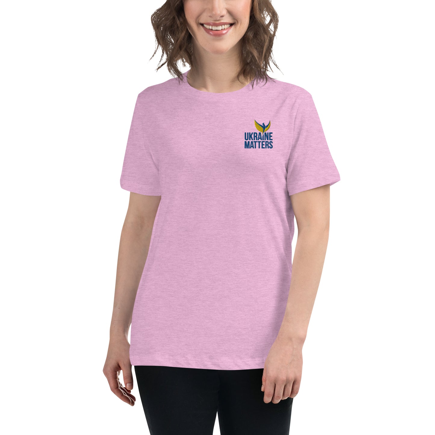 Women's Relaxed T-Shirt - Embroidered Ukraine Matters Logo