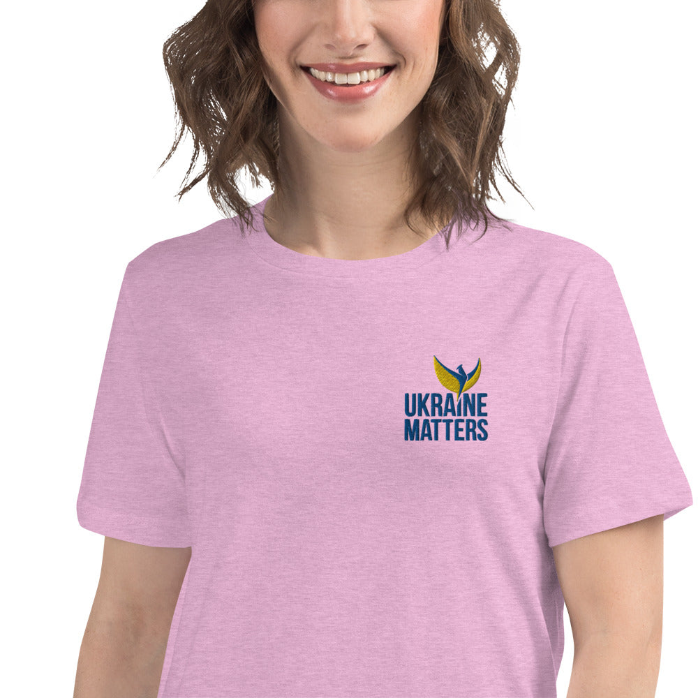 Women's Relaxed T-Shirt - Embroidered Ukraine Matters Logo