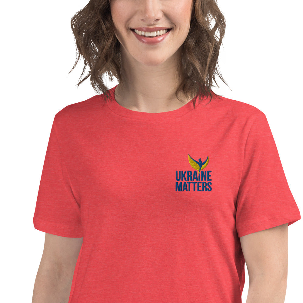 Women's Relaxed T-Shirt - Embroidered Ukraine Matters Logo