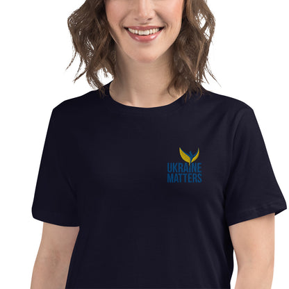 Women's Relaxed T-Shirt - Embroidered Ukraine Matters Logo