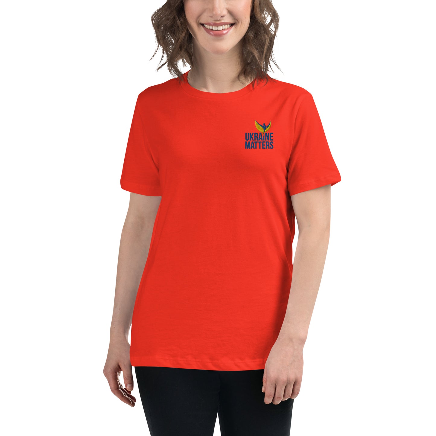 Women's Relaxed T-Shirt - Embroidered Ukraine Matters Logo