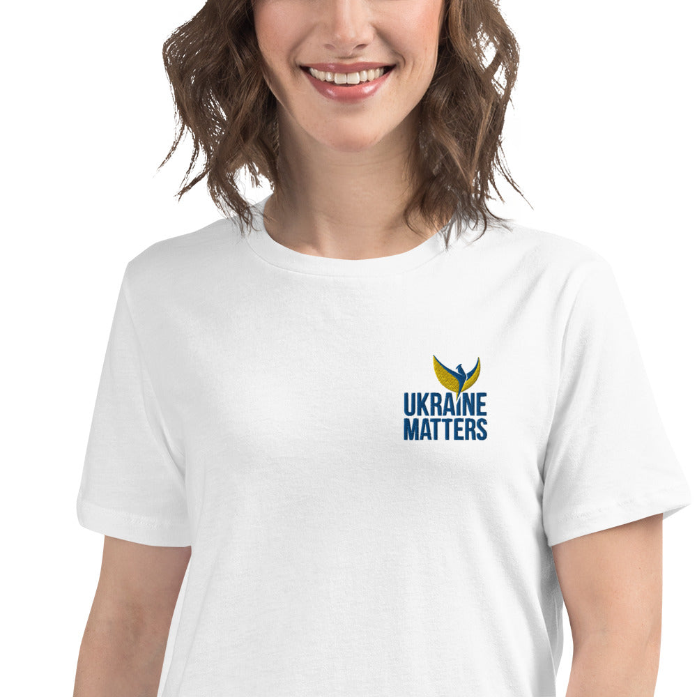 Women's Relaxed T-Shirt - Embroidered Ukraine Matters Logo